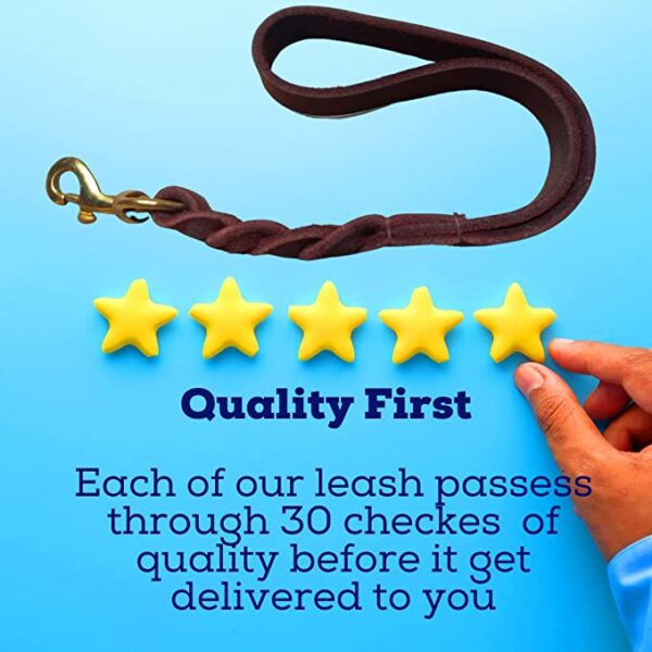 Leather Short Dog Leash 15 Inch - Short Dog Traffic Lead for Large Dogs Training and Walking - Braided Leather Dog Tab for Large Dogs - Full Grain Heavy Duty Leather (Brown) - Image 2