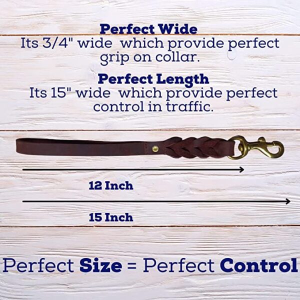 Leather Short Dog Leash 15 Inch - Short Dog Traffic Lead for Large Dogs Training and Walking - Braided Leather Dog Tab for Large Dogs - Full Grain Heavy Duty Leather (Brown) - Image 4