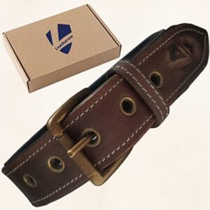 Leatherow Soft Padded Dog Collar Genuine Leather Brass Hardware Best for Medium Large and Extra Large Dogs (2X Large for 21" - 25" Neck)