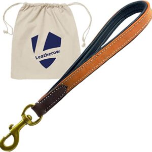 Leather Short Dog Leash 15 Inch - Short Dog Traffic Lead for Large Dogs Training and Walking - Braided Leather Dog Tab for Large Dogs - Full Grain Heavy Duty Leather (Tan Padded)