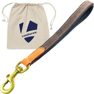 Leather Short Dog Leash 15 Inch - Short Dog Traffic Lead for Large Dogs Training and Walking - Braided Leather Dog Tab for Large Dogs - Full Grain Heavy Duty Leather (Brown Padded)
